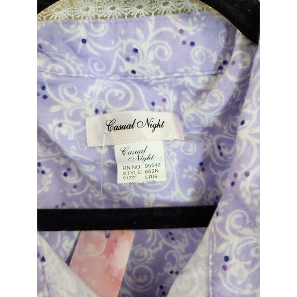 Casual Night Nightgown Women's Large Purple Floral 100% Cotton Lace Trim NWT - Picture 6 of 8